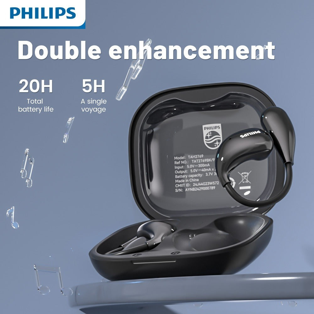 Philips TAT2769 Earhook Running Earbuds Bluetooth 5.4 Noise Cancelling Mic Secure Sport Fit Over-Ear Wireless Headset for Running Sports Gym Black White Blue