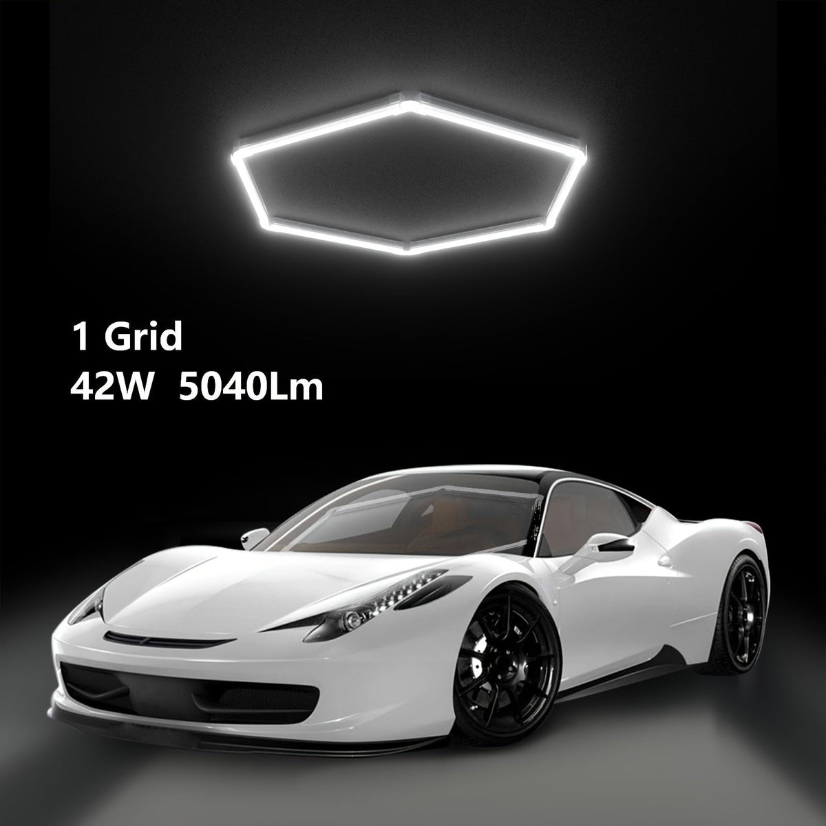 LED Hexagonal Garage Light 6500K – Super Bright Daylight White Shop Light 42W–620W for Auto Detailing, Warehouse, Workshop, Basement & Gym (1 to 32 Grids, Hex Frame Available)