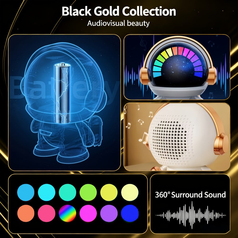 Cute Astronaut Wireless Speaker with LED Light, Portable Bluetooth Mini Speaker with Stereo Sound, USB Rechargeable Desktop Decoration Speaker for Home, Office & Party – Unique Birthday Gift for Kids, Teens & Adults