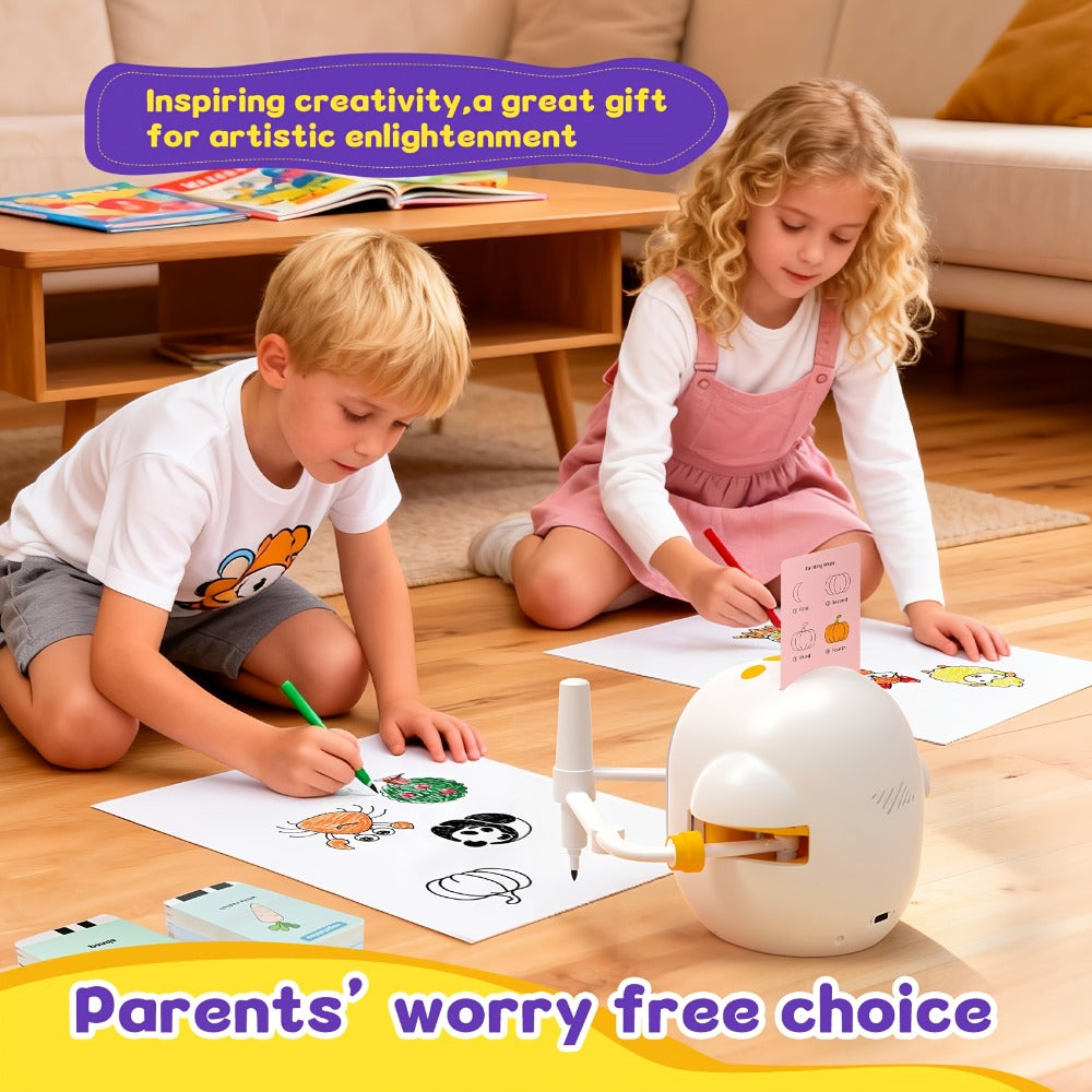 Drawing Robot for Kids Penguin, 200 Learning Cards & 12 Color Pens, STEM Art Educational Toy, Screen-Free Interactive Drawing Game, Step-by-Step Lessons for Boys & Girls Ages 3+, USB Charging, Birthday Gift
