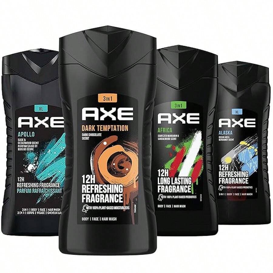 AXE Body Wash 4-Pack Mix Variety Set – Assorted Scents Men's Body Wash Bundle, Long-Lasting Fragrance, Moisturizing Formula, Daily Shower Gel for Men, Value Multi-Pack