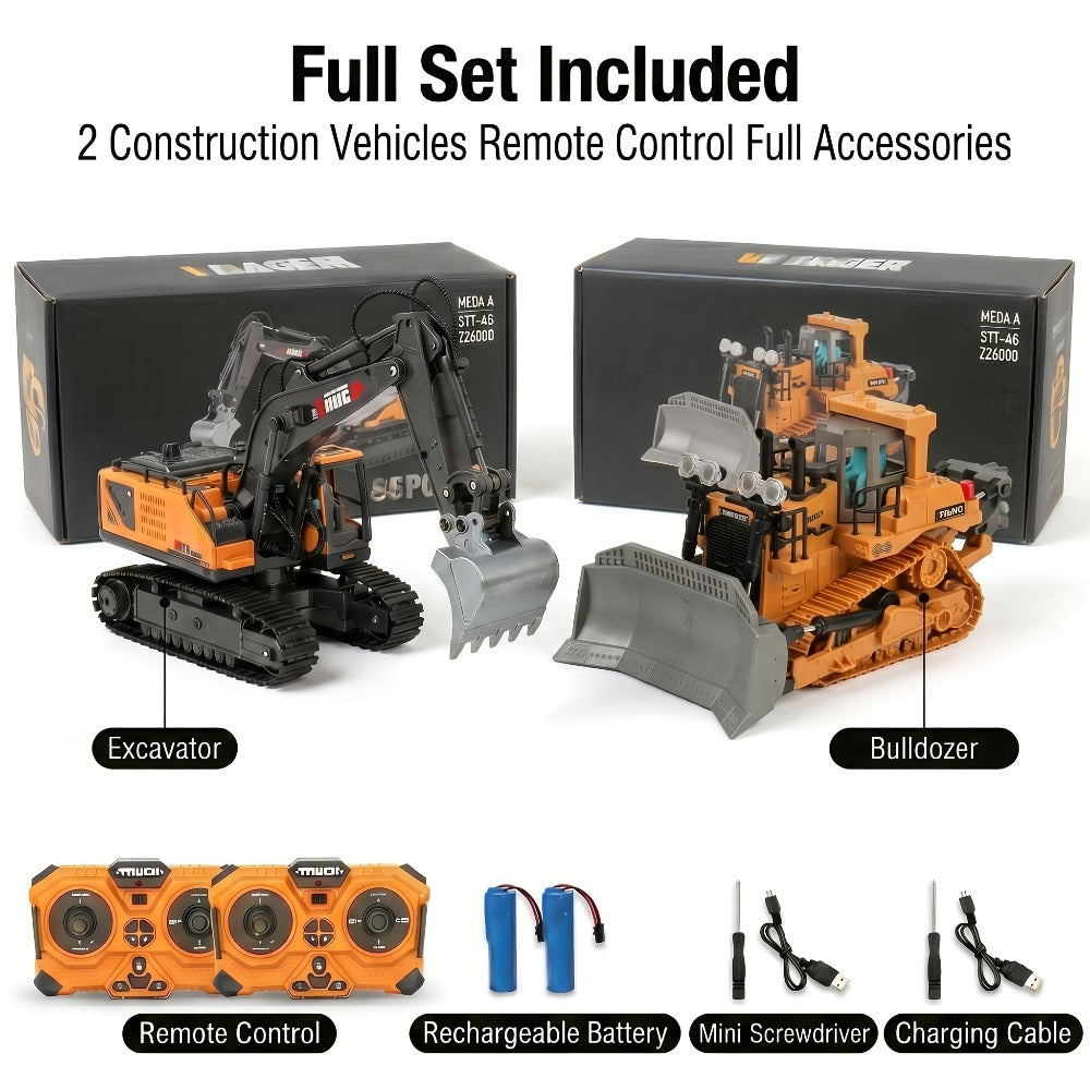 11-Channel RC Construction Vehicle Set, 2-in-1 to 4-in-1 Options