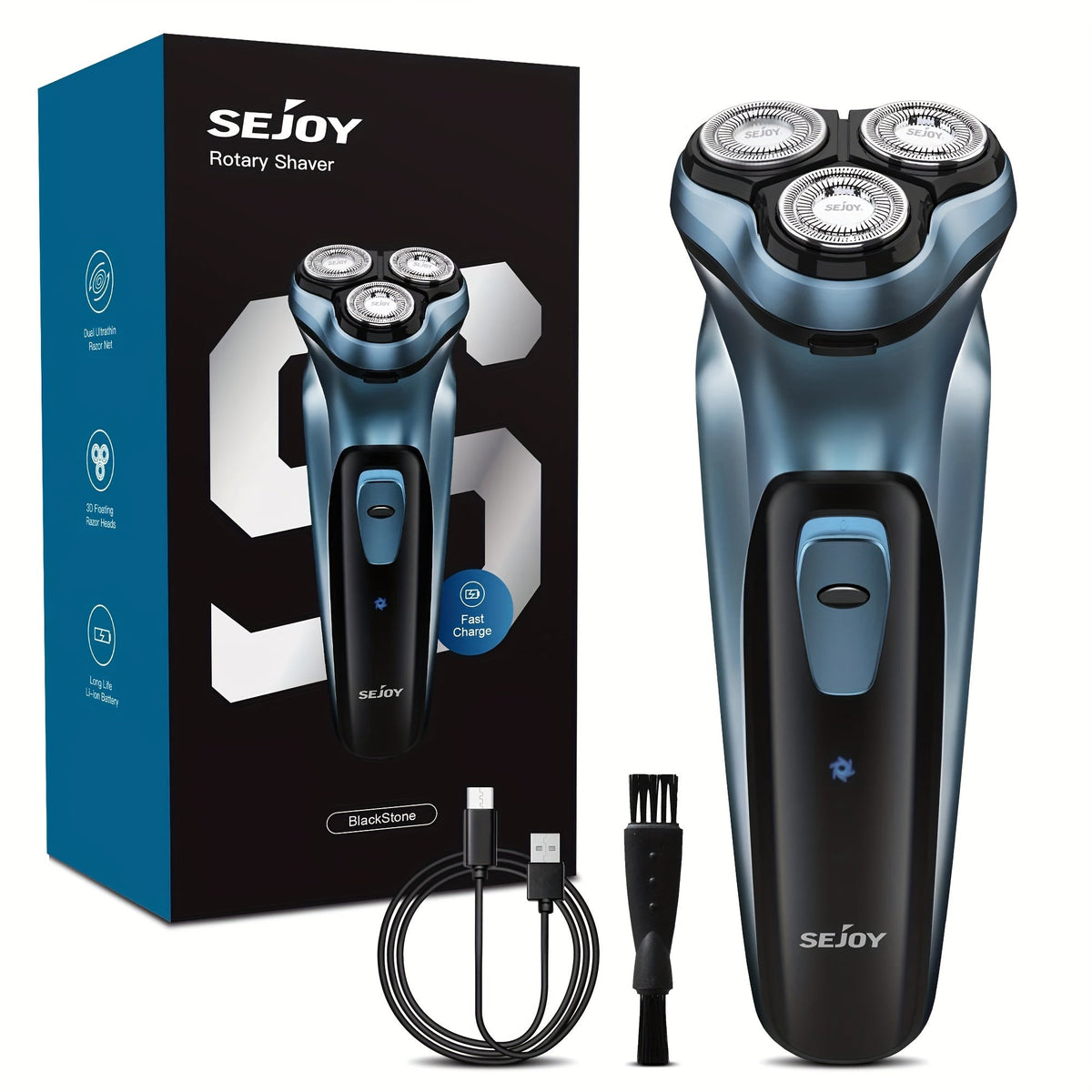 Electric Shaver Men 3D Floating Rotary Head Rechargeable Razor – Pop-Up Trimmer 1-Hour Fast Charge LCD Display, Wet Dry Shaving Machine Replaceable Cutter Head for Home & Travel Daily Grooming