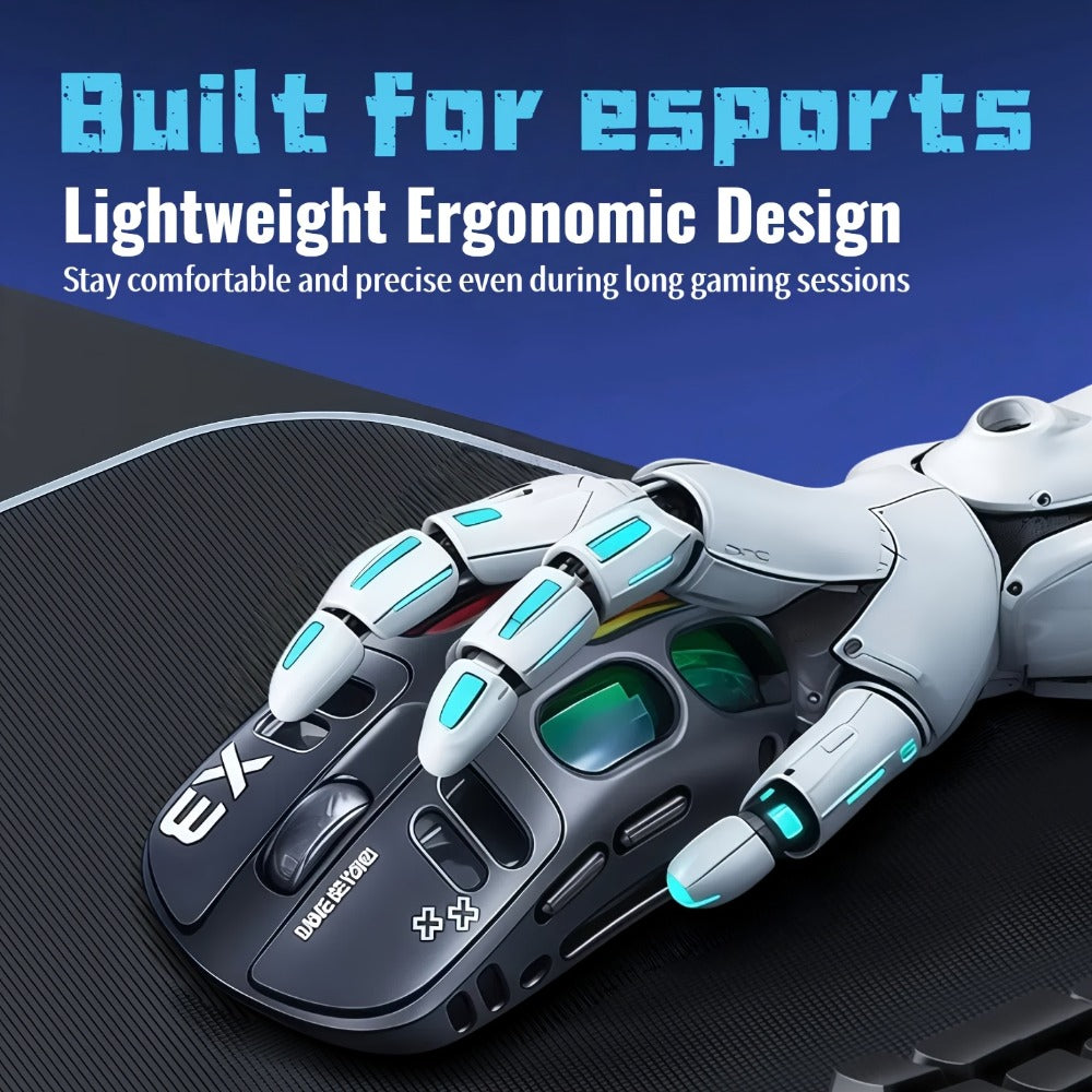 Bluetooth 5.0 2.4G Dual Mode Wireless RGB Gaming Mouse Silent 6 Button Ergonomic USB-C Rechargeable Breathing Light for PC Laptop Mac Tablet Office Gaming Tech Black Star Black White Gray