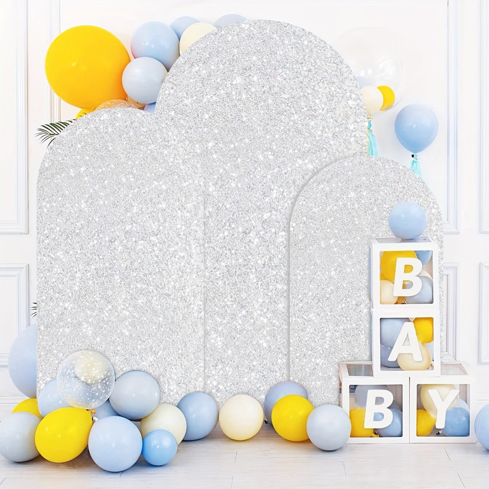 Sequin Wedding Arch Cover Set 3pcs – 6ft 6.6ft 7.2ft Metallic Spandex Payette Glitter Arch Backdrop Cover for Wedding Ceremony, Birthday Party, Bridal Shower & Event Decoration | Fits Most Arch Stands
