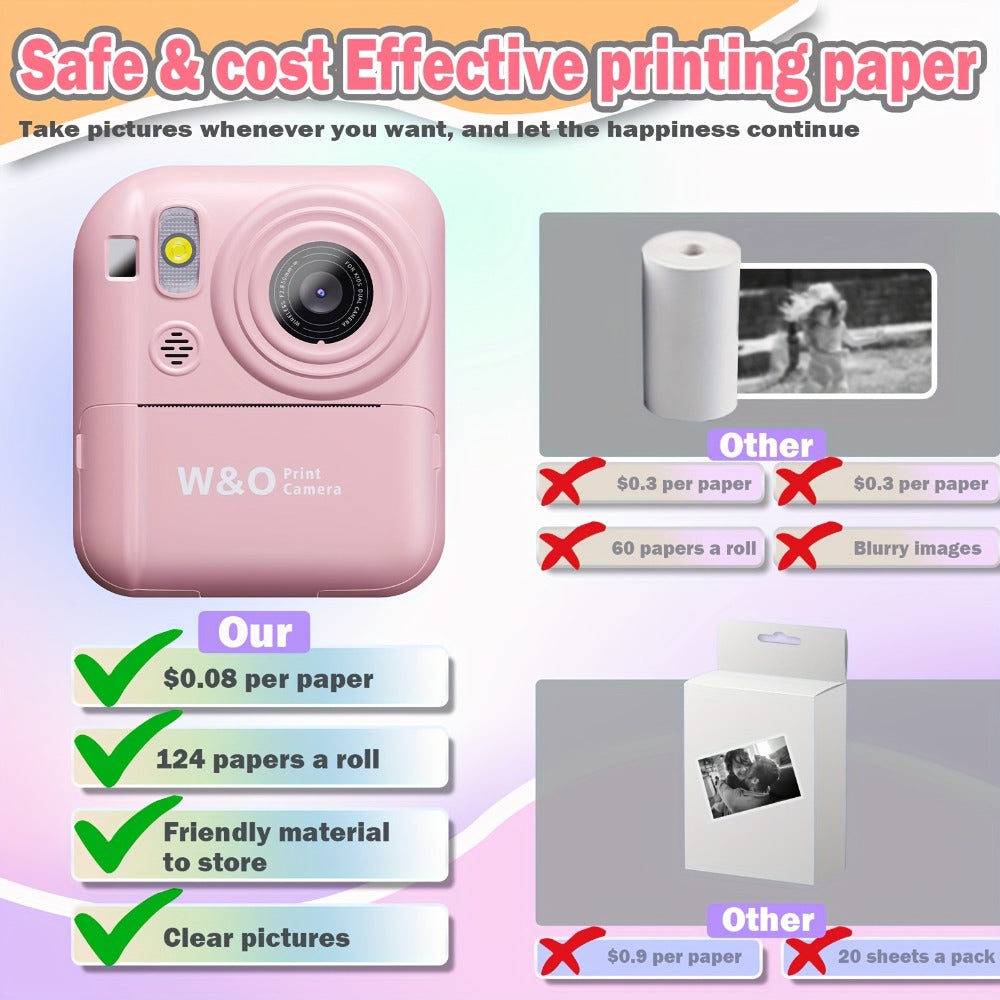 Instant Print Digital Camera for Kids Ages 3-12 – 1080P, 2.4" Screen, 3 Rolls Print Paper & 32GB Card Included, Cute Kids Camera, Perfect Birthday & Holiday Gift for Girls and Boys