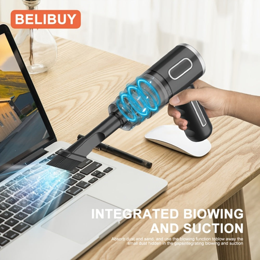 Cordless Mini Vacuum Cleaner 3KPa Strong Suction, USB-Powered Portable Handheld Vacuum with Long Reach Tube & Brush Heads, Lightweight Compact Design for Car, Home, Office, Keyboard, Electronics