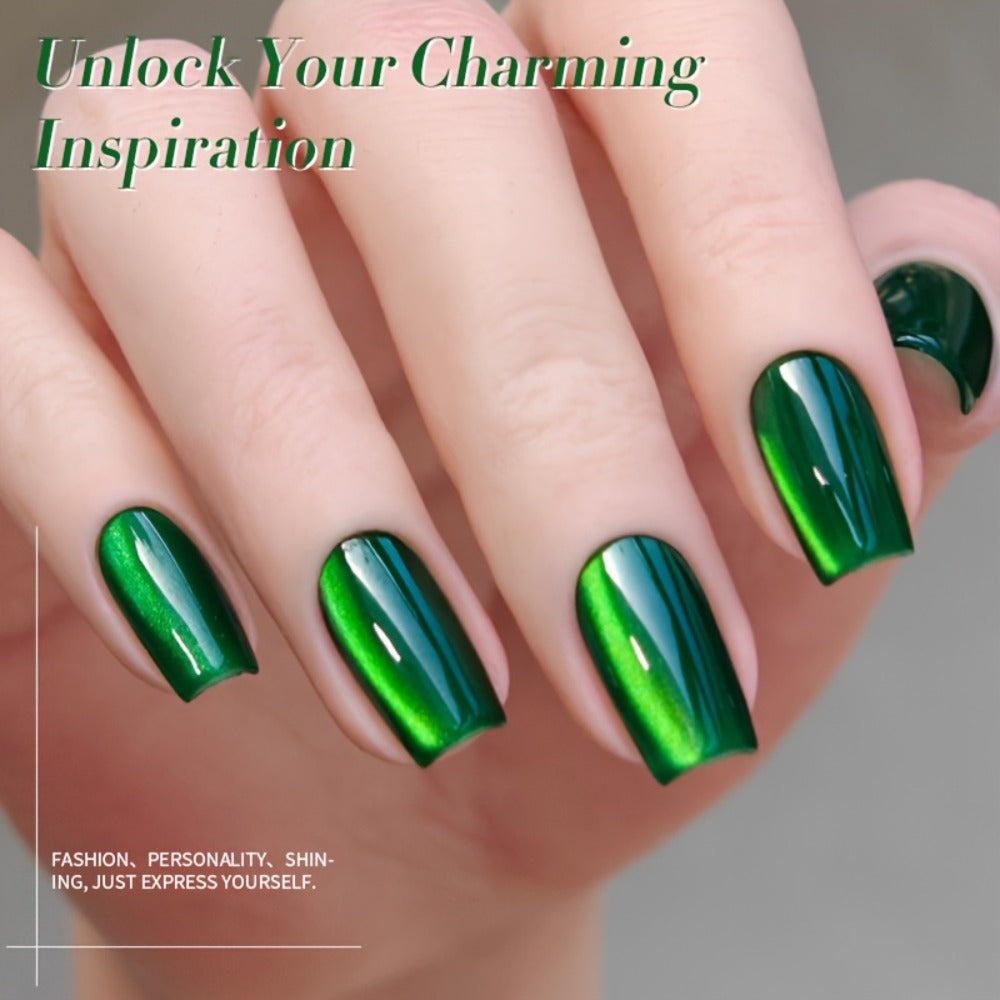 Cat Eye Gel Nail Polish Imperial Green — Magnetic Shimmer Effect Soak Off LED UV Long Lasting 30 Days | BORN PRETTY MY269 Deep Jewel Tone Green Nail Art | DIY Home Salon Manicure 10ml