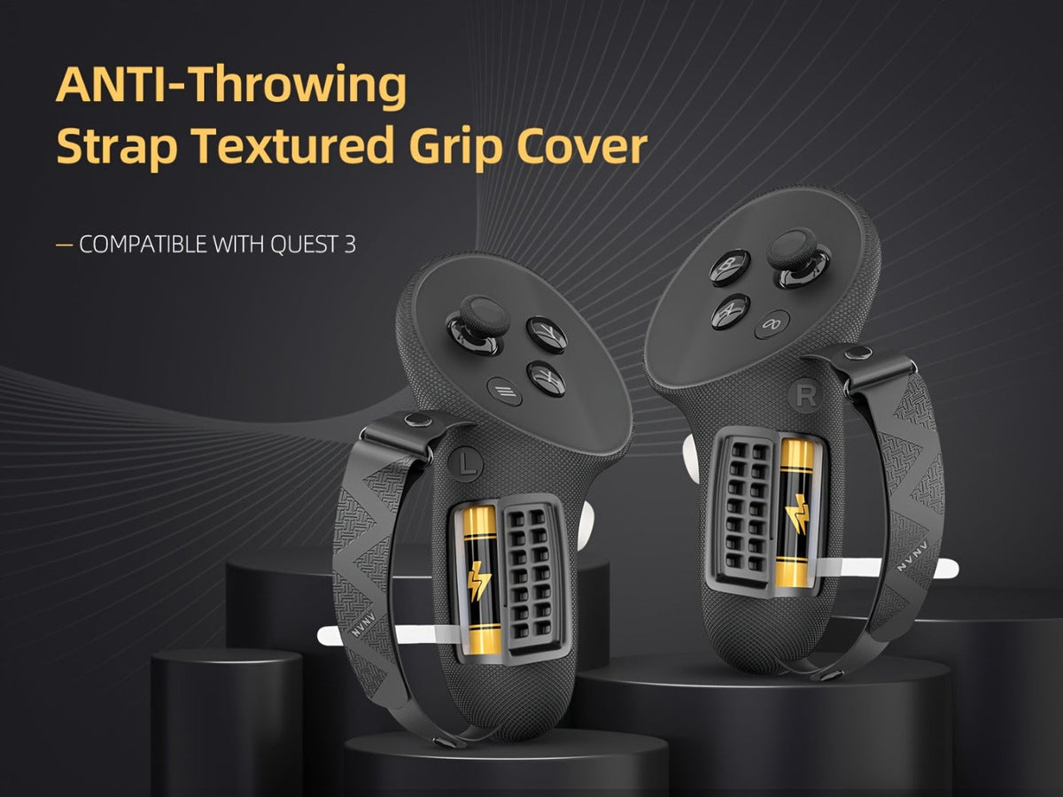 Meta Quest 3 & 3S Controller Grip Cover Silicone Hand Strap Protector - Anti-Throw Knuckle Strap Adjustable Battery Opening VR Controller Accessories for Meta Quest 3 and Quest 3S