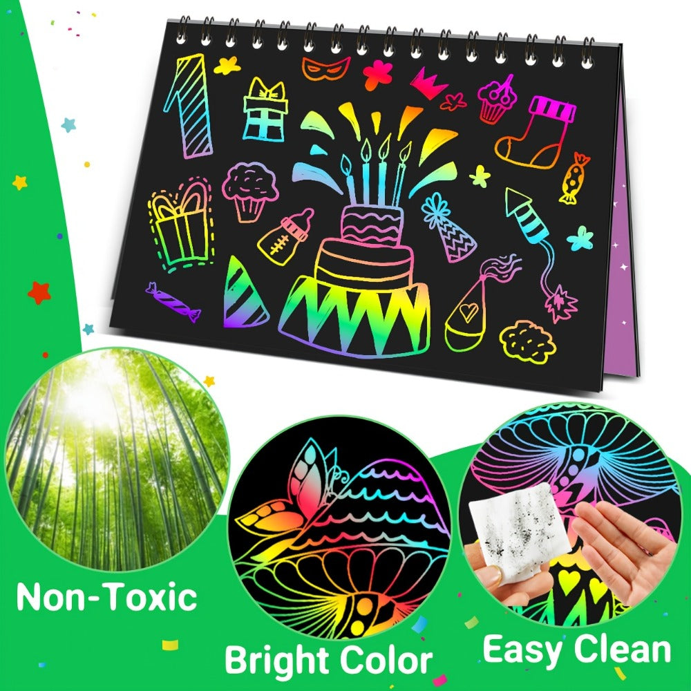 Scratch Art Notebooks 48 Pack Rainbow Scratch Paper Party Favors for Kids Birthday Gifts Bulk Art Craft Kit Scratch Pads for Boys Girls Classroom Prizes Goody Bag Fillers