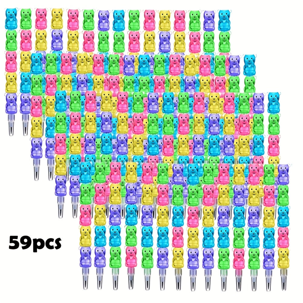 Bear Stackable Pencils 5-in-1 HB 59pcs No Sharpening Needed – Cute Cartoon Multicolor Snap Together Pencil Set Party Favor School Supply Gift for Kids Ages 4+ Birthday Easter Christmas