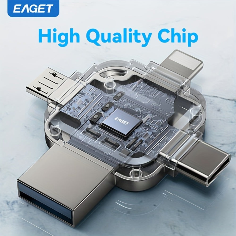 iPhone Flash Drive 4-in-1 USB Stick EAGET I50 Lightning USB-C Micro USB USB 3.0 Photo Stick for iPhone iPad Android PC Mac – 32GB 64GB 128GB 256GB Storage Expansion Memory Stick