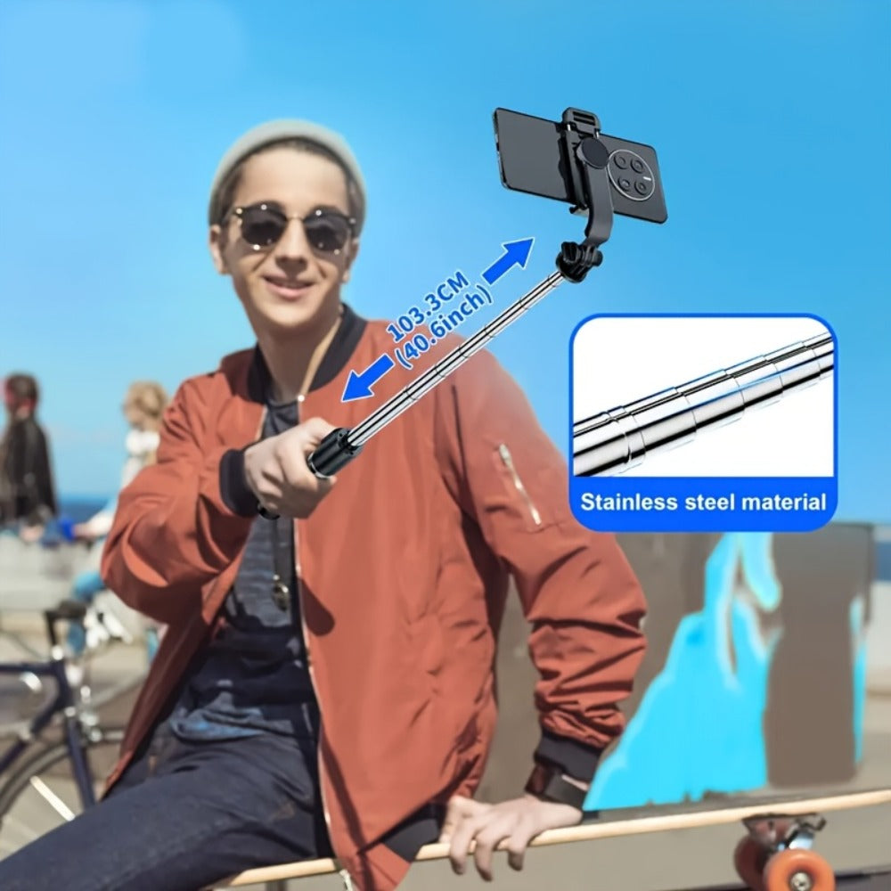Portable Selfie Stick Tripod 40 Inch Floor Stand with Wireless Remote & Anti-Shake Base – Extendable Compact Phone Tripod for Travel Vlogging, TikTok Live, Outdoor Filming, iPhone & Android