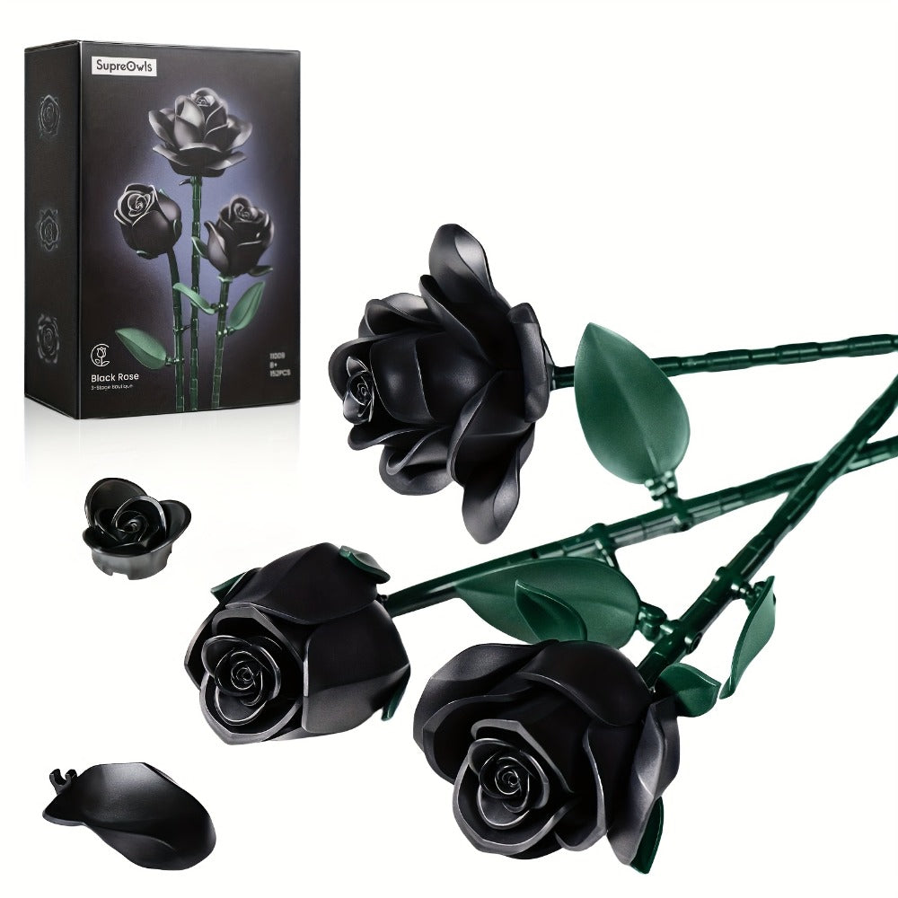 Black Rose Building Block Set, 152-Piece Gothic Flower Model