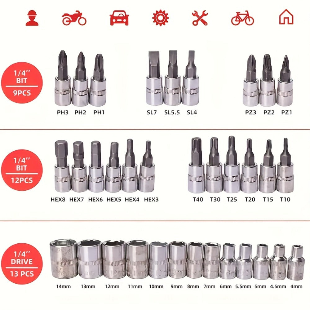 Professional Auto & Bicycle Repair Tool Set 50/53PCS – Ratchet Wrench Kit | Racing-Grade Car Maintenance Tools | Socket Set for Auto Parts, Bike & Machinery Repair | Orange