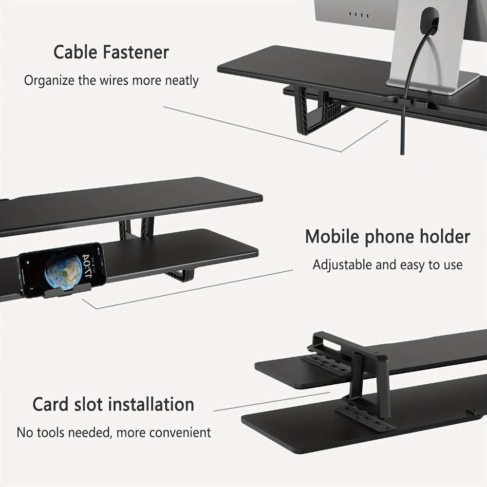Dual Monitor Stand Riser with Storage E-Sports Style, Adjustable Height Ergonomic Desk Organizer with Cable Management, Modern Minimalist Desktop Stand for Home Office Gaming Setup, Black & White