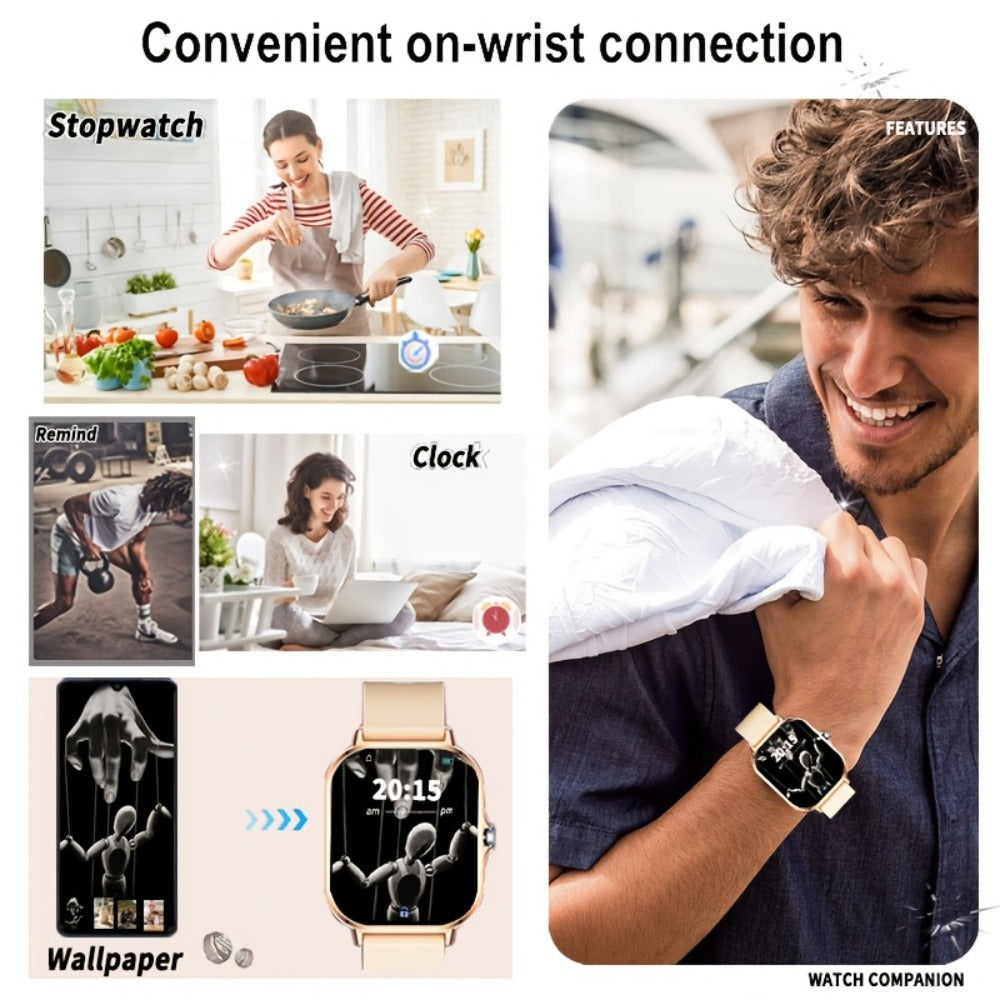 Email Display Smartwatch 1.83" Full Touch – Wireless Calling, Pedometer, Activity Tracker, Multi-Exercise Modes, Dual TPU Strap, USB Rechargeable – Unisex Fitness Watch Pink Silver Black Gold