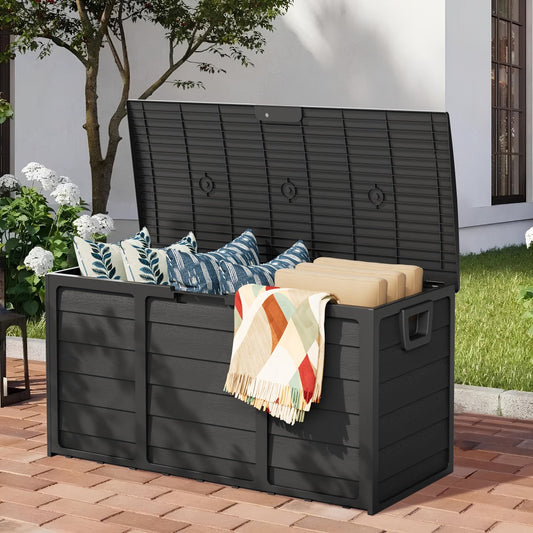 Deck Box with Side Handles, 75-Gallon Resin Storage with Lockable Lid