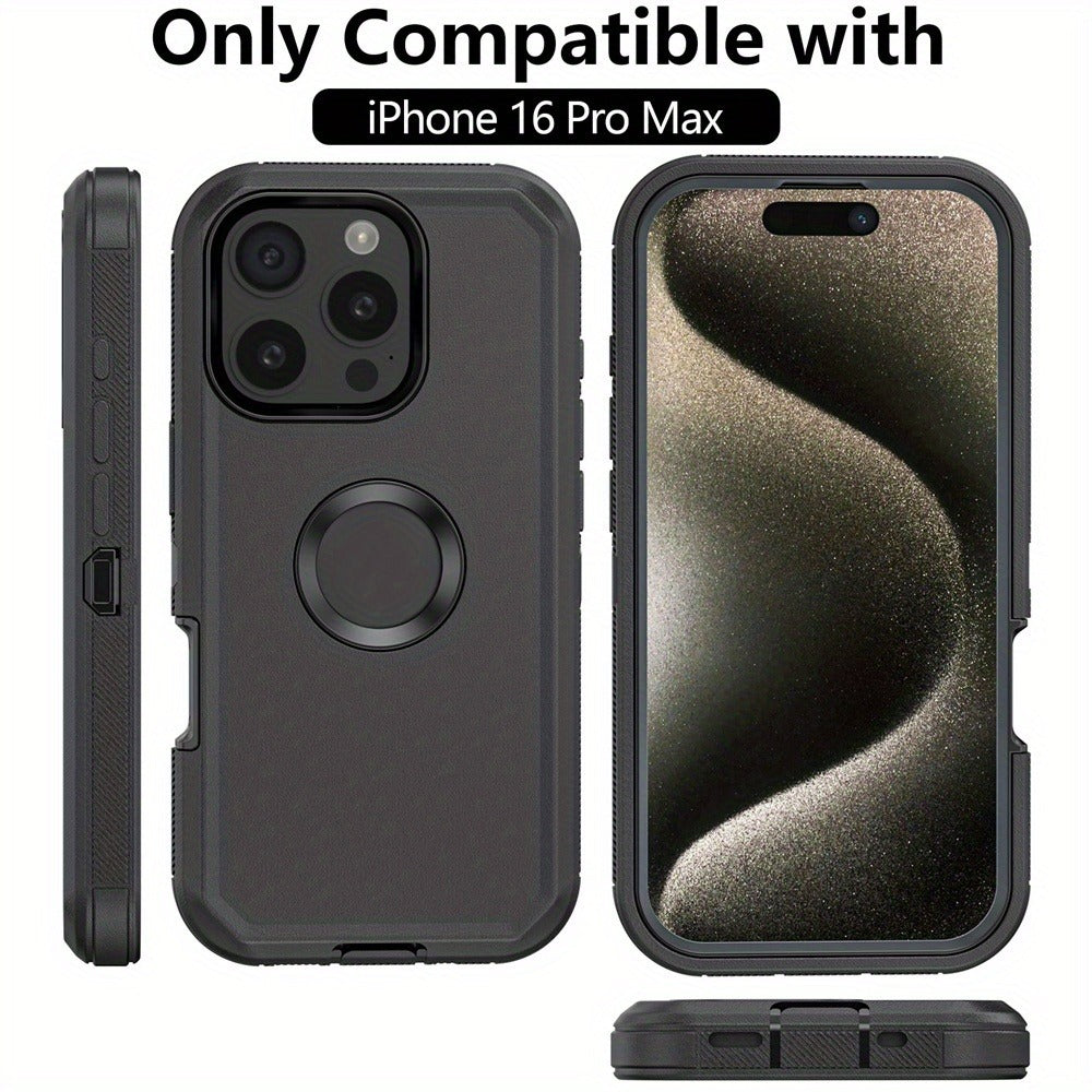 Rugged iPhone 16 Pro Max Case Hybrid Armor Dual Layer TPU PC Shockproof Drop Protection – Heavy Duty Wireless Charging Compatible Cover for iPhone 16 Pro 16 Plus 16 – Black Orange Blue Purple Green