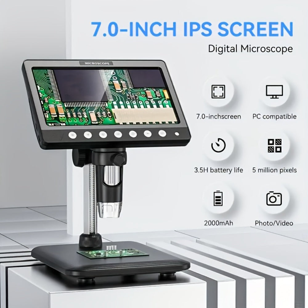1200X Digital Microscope 7-Inch IPS Screen – WINWEND USB Coin & Soldering Microscope with 8 Adjustable LED Lights, HD Display for Coin Inspection, PCB Repair, Science & Windows Compatible