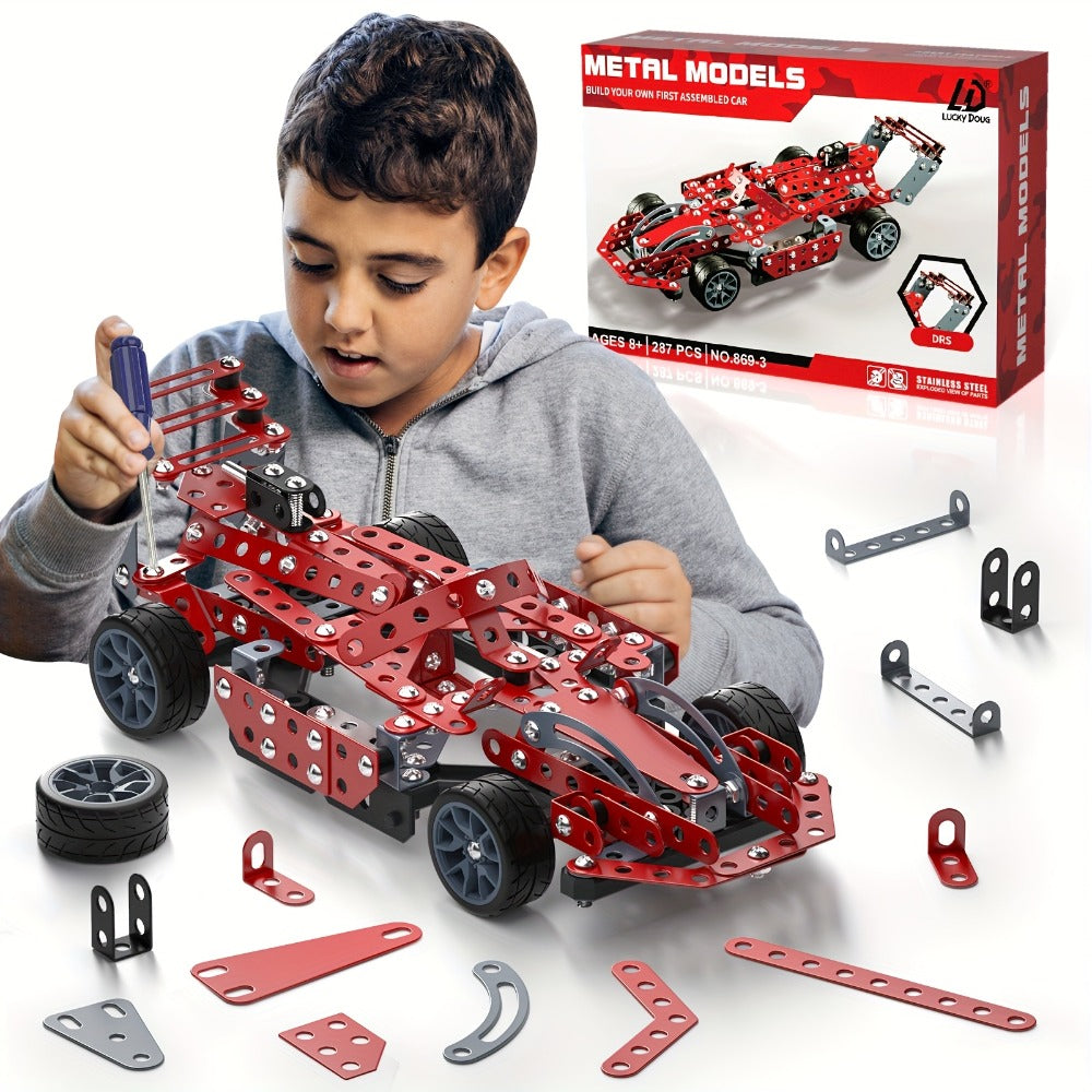 Motorized Model Car Building Kit, 283-287 Pcs with All-Terrain Tires and Openable Hood