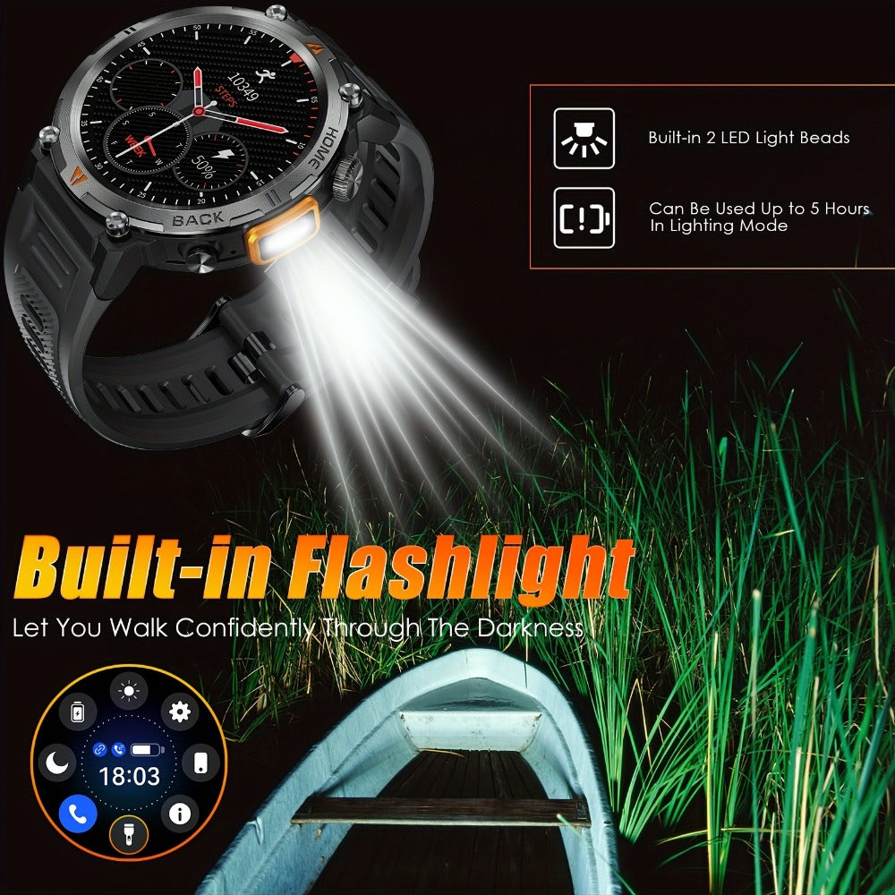 Men's Smartwatch with Bluetooth Calling & Message Notifications, 1.45" HD Touch Screen, IPX8 Waterproof, Step Counter, 300mAh 5-7 Day Battery, Steel & Silicone Strap – Smart Watch Compatible with iPhone & Android