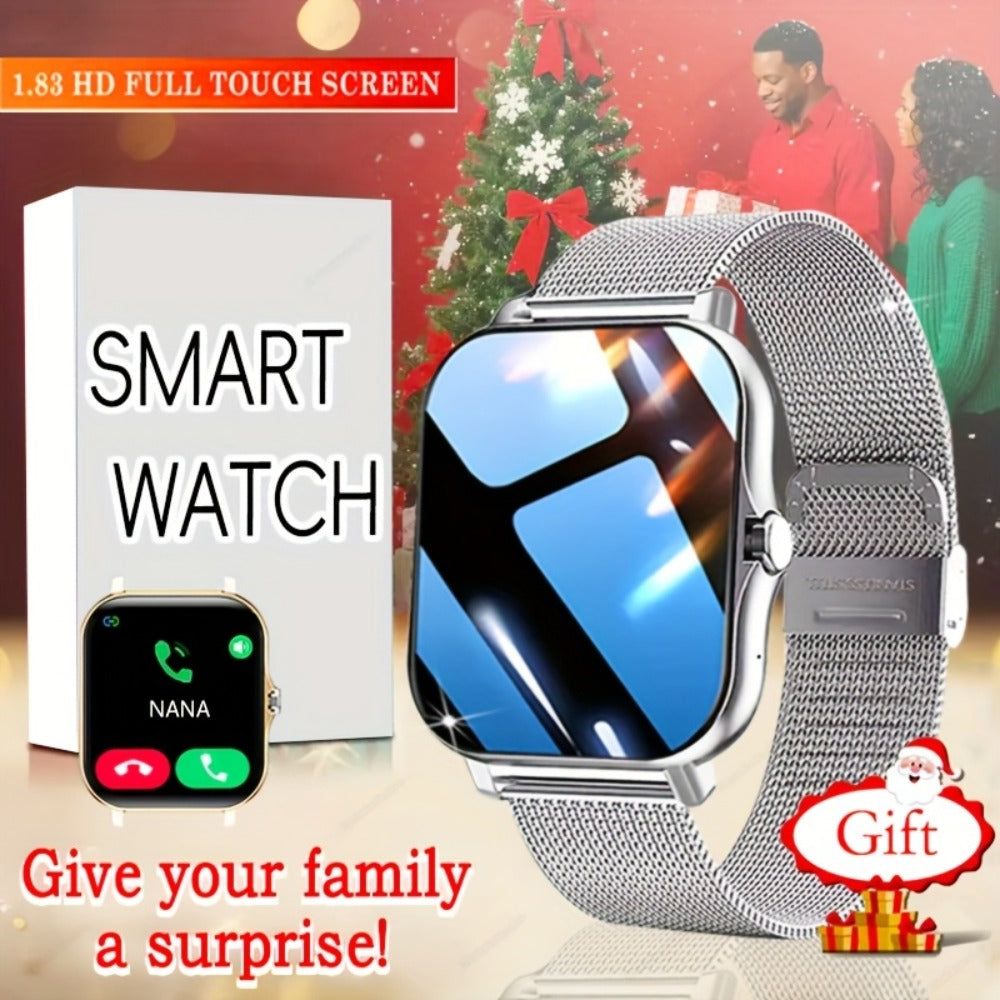 Gift Smartwatch Metal Strap – Wireless Calling, Music Player, App Notifications, Sports Mode, USB Rechargeable – Elegant Watch Gift for Women & Men Pink Black Silver Gold Android & iPhone