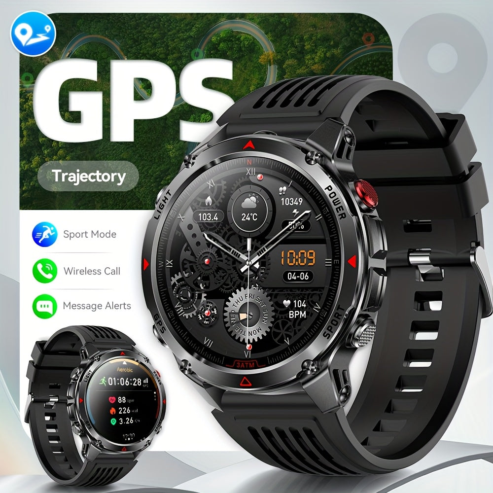 IPX8 Waterproof GPS Smartwatch for Men Outdoor Adventure 3ATM 1.46 Inch IPS Display Multi-Sport Tracking Wireless Calling Message Notifications Compatible with Android iPhone – Black Steel Silver Camouflage