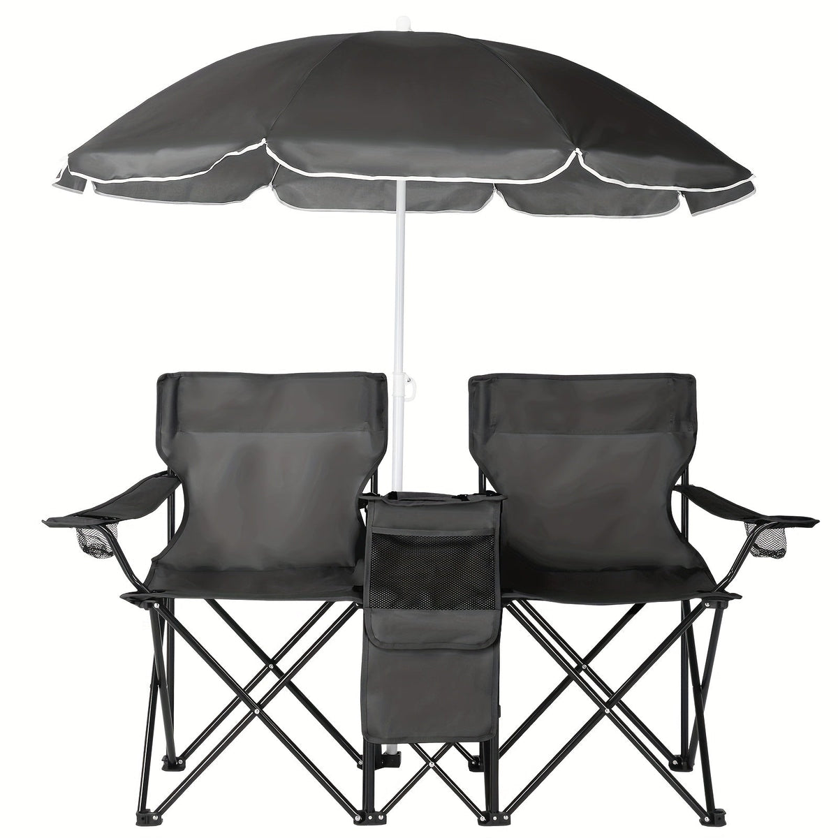 Portable Folding Chair with Removable Sun Umbrella - 2-Seat Outdoor Foldable Chair, Steel Frame Oxford Fabric, Lightweight Sun Shade Seat for Fishing Beach Camping Sunbathing Outdoor Activities