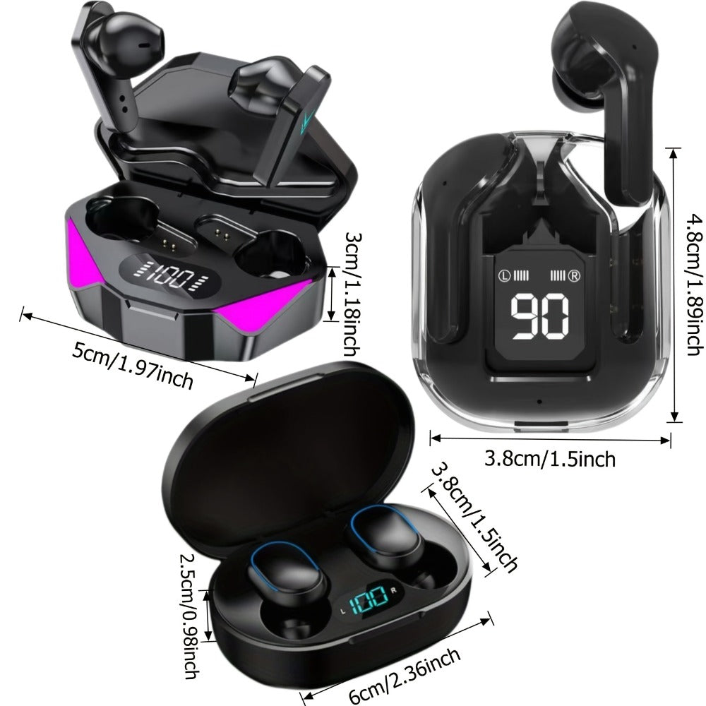 3-Pack TWS Wireless Earbuds Set Bluetooth 5.4 Noise Canceling Microphone LED Display Touch Control Gift for Women Music Lovers Compatible iOS Android iPhone