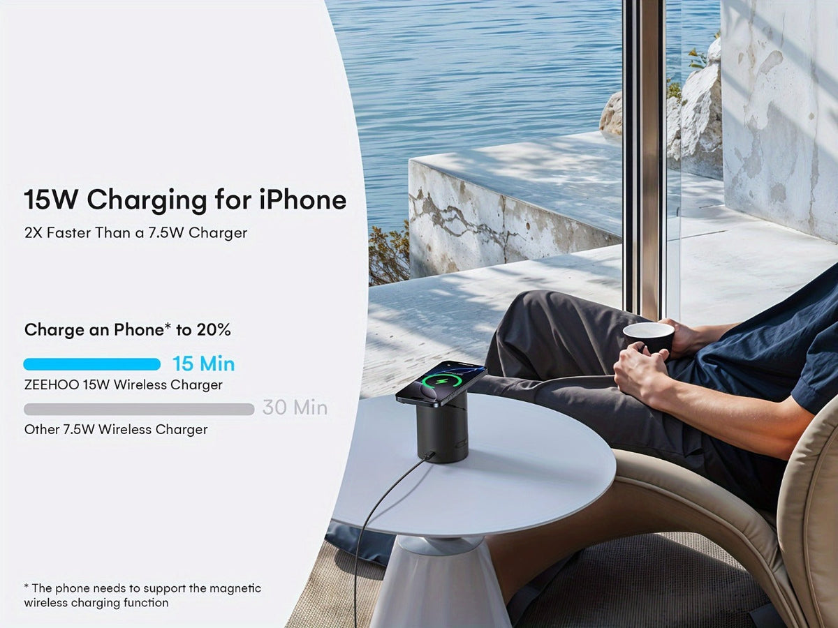 Qi2 3-in-1 Wireless Charging Station 15W ZEEHOO CylinTrick-R Cylindrical Rotating Magnetic Stand Hidden Pop-Up Charger Touch Activated for iPhone 17 16 15 14 13 12 Pro Max, Apple Watch Ultra Series 10 9 8 7 SE, AirPods 4 3 2 Pro – White Black