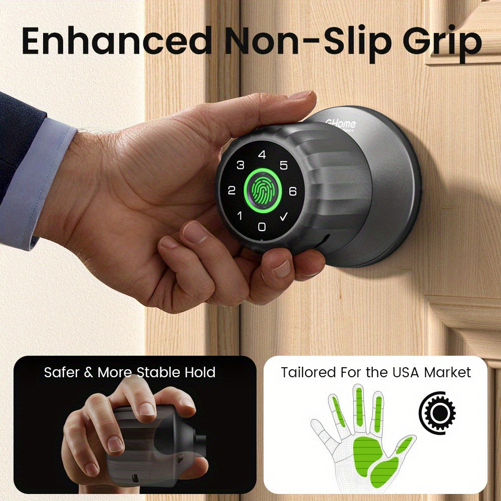GHome KD03 PRO Smart Door Knob 4-in-1 with USB-C Charging & Gateway Remote - Fingerprint, Keypad & App, Anti-Peep, Tamper Alarm, Emergency Power, Keyless Entry, Black