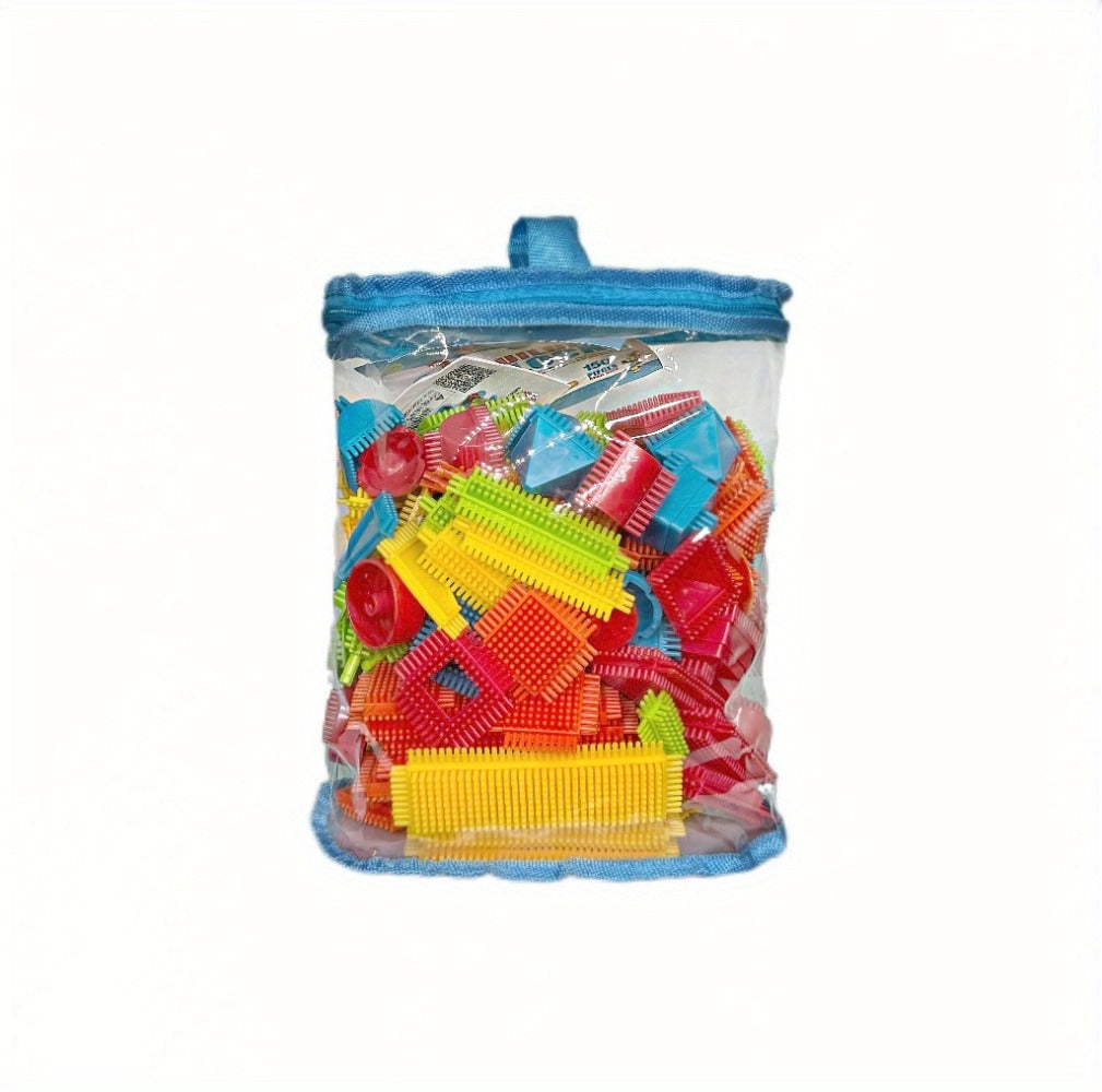 Hedgehog Bristle Building Blocks, 150 Pieces Soft Interlocking Blocks for Ages 3+