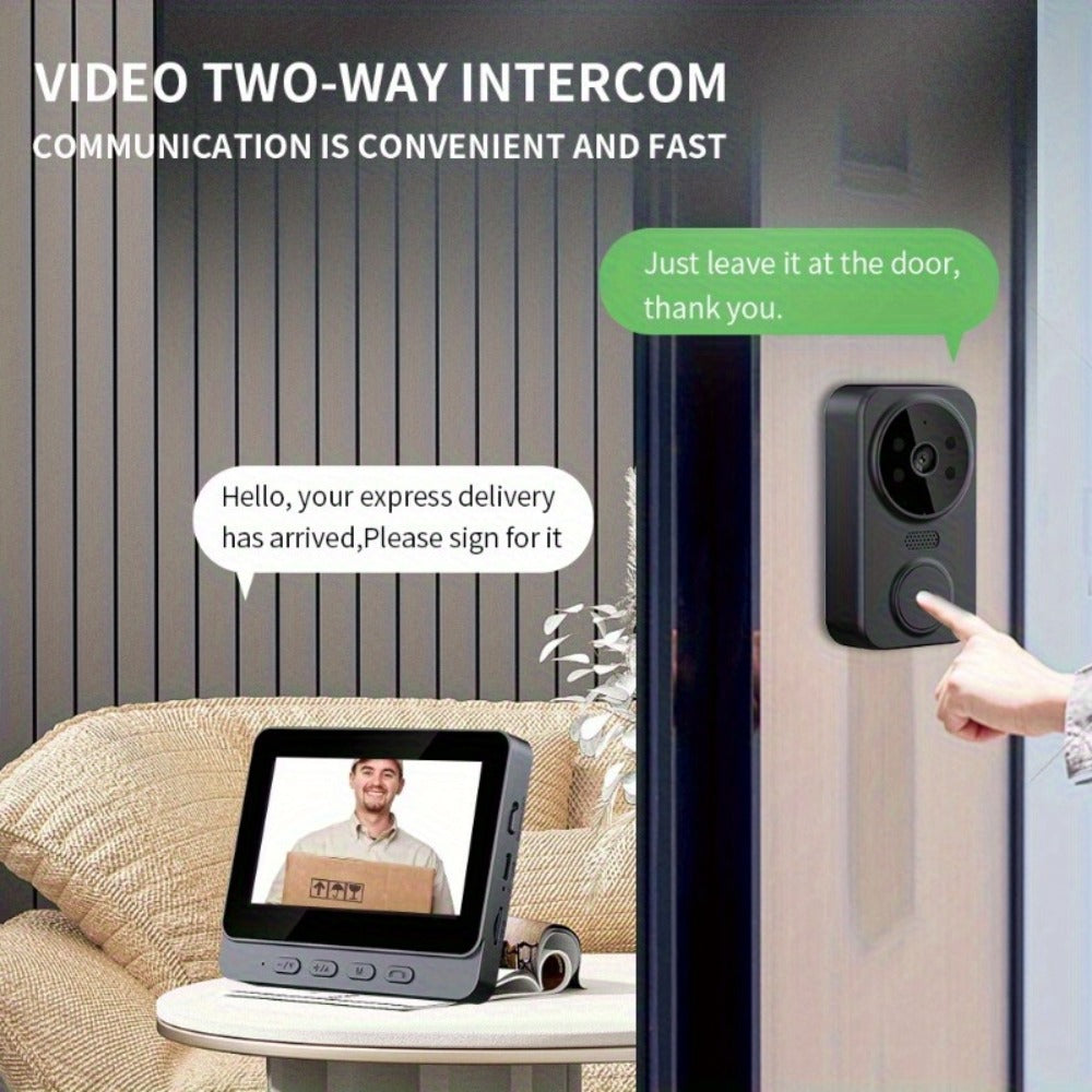 Wireless Video Doorbell Camera No WiFi No App Required 4.3-inch IPS Monitor 960P Night Vision Two-Way Audio Long Battery Life SD Card Storage No Subscription Wall-Mounted Home Security