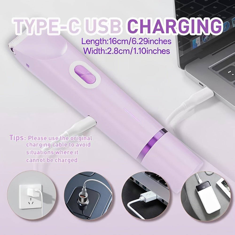 Women's Electric Body Shaver Painless Hair Removal — 2-in-1 Lady Razor for Face Nose Bikini Legs Underarms, Wet Dry Use, IPX6 Waterproof, USB Rechargeable, Portable Travel Shaver