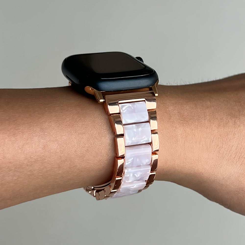 Stainless Steel Resin Apple Watch Band for Women – Gradient Brown & Rainbow Color Fashion Strap Compatible with Apple Watch Series 1–11 SE Ultra Ultra 2 38 40 41 42 44 45 46 49mm