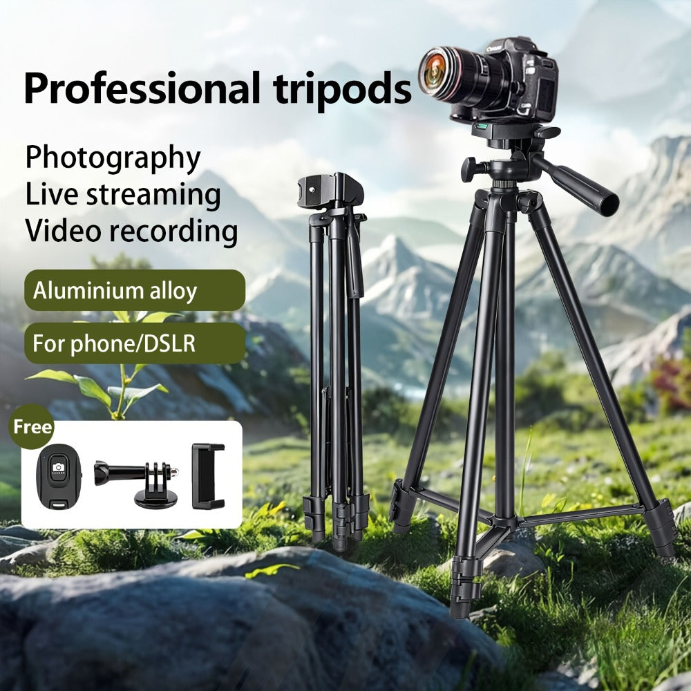 50-Inch Aluminum Travel Tripod with Phone Clip & Carrying Bag – Quick Release Plate, Universal Camera Stand for DSLR, Smartphone & Action Camera, Vlogging, Live Streaming & Outdoor Photography