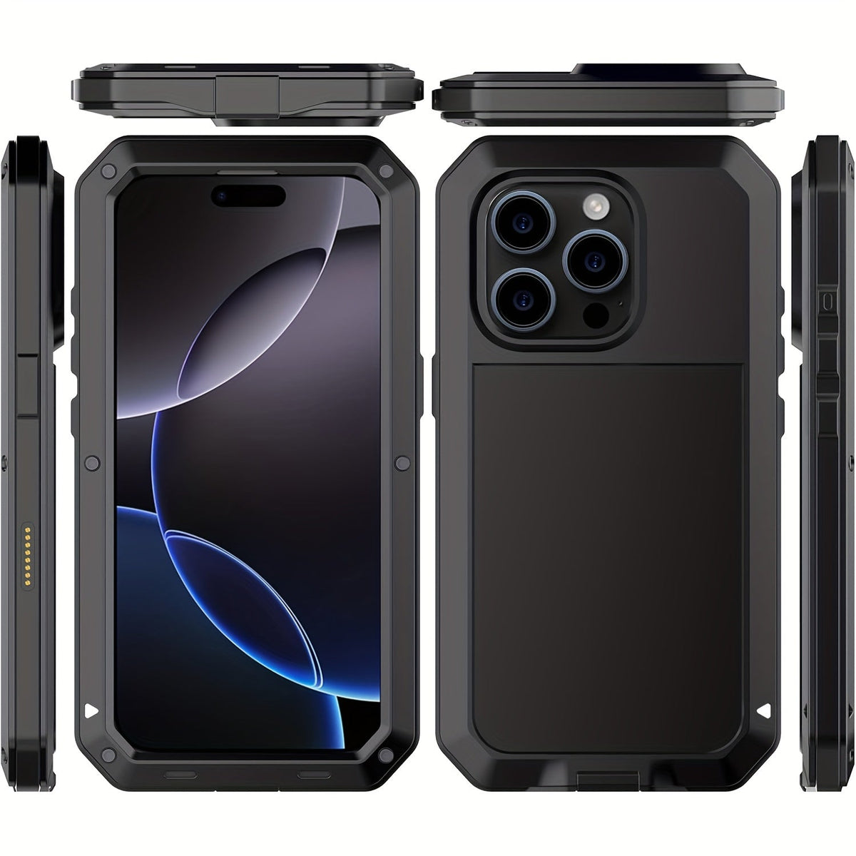 Metal Silicone Heavy Duty iPhone Case Full Body Protection – Anti-Drop Dustproof Shockproof Cover for iPhone 11 12 13 14 15 16 17 Air Plus Pro Pro Max | High-End Fashion Design
