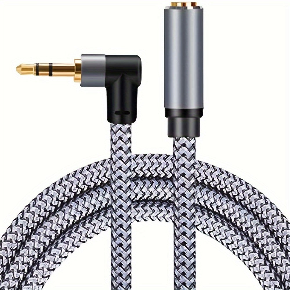 Nylon Braided 3.5mm Male to Female Audio Extension Cable Right-Angle Connectors Lossless Sound AUX Cable Compatible with Smartphones Speakers Car Stereo Headphones Tablets Laptops Hi-Fi Audio Systems