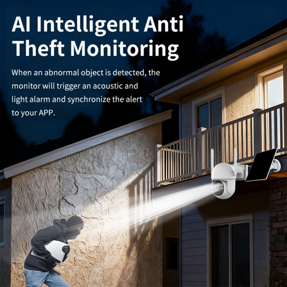 Solar Outdoor Security Camera 2 Pack with AI Human Detection – IP54 Waterproof, HD Color Night Vision, Two-Way Audio, Wireless WiFi, Wire-Free Home Surveillance System