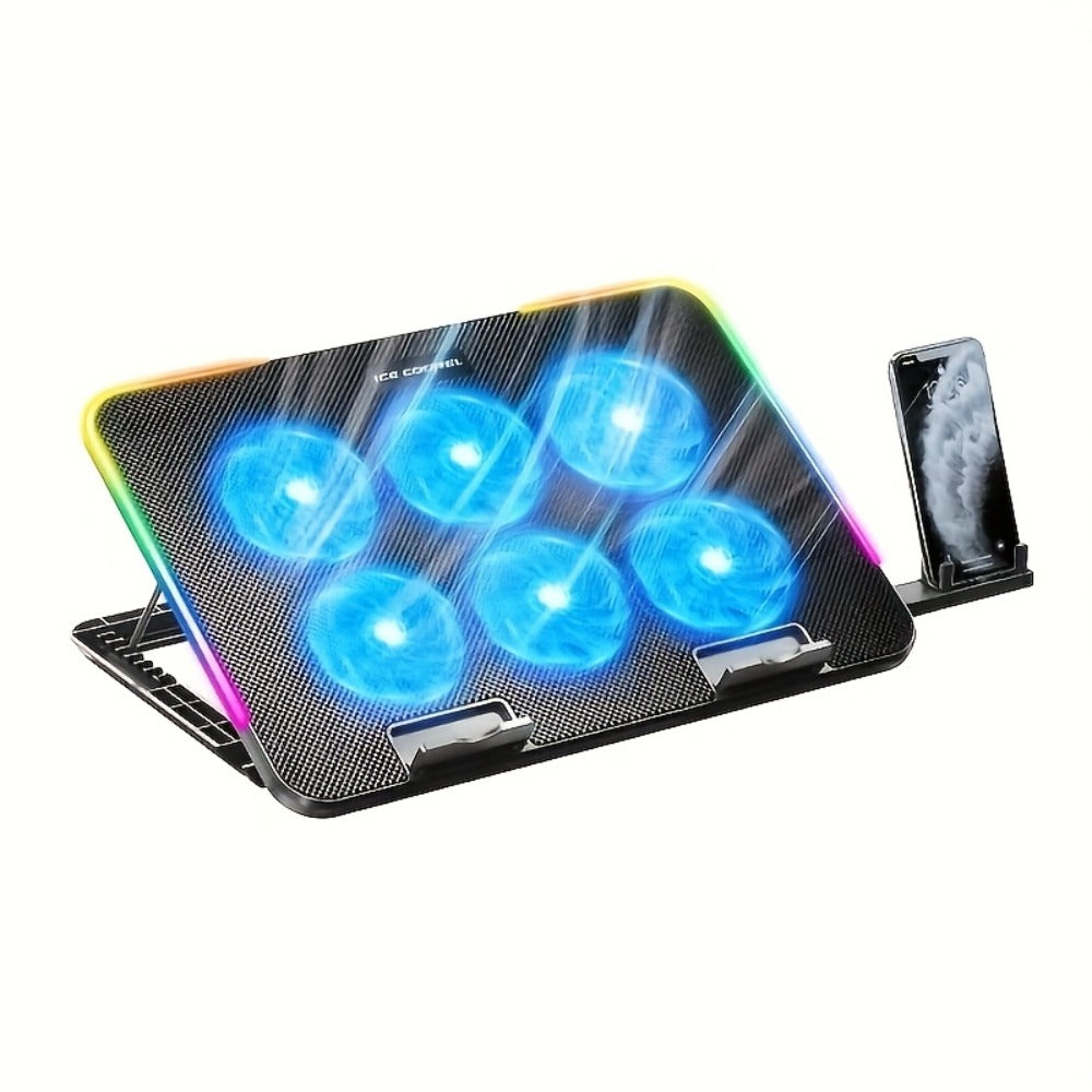Laptop Cooling Pad ICE COOREL 6 Fans 12-17.3 Inch 5 Adjustable Heights 2 USB Ports RGB Gaming Laptop Cooler Stand Full Coverage Heat Dissipation for Gaming Work Home Office A9 A9R