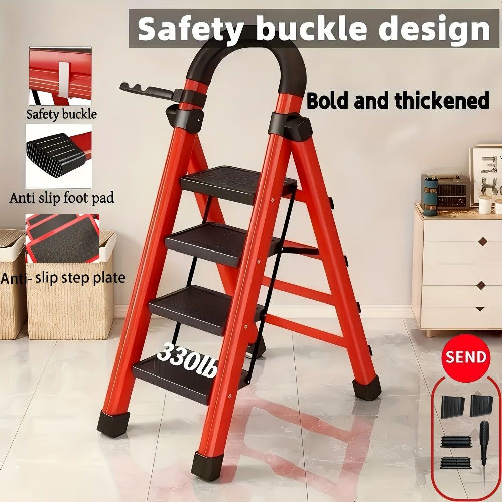 Folding Step Ladder with Anti-Slip Pedals & Handrail – 2/3/4/5 Step Stool for Adults, Sturdy Steel, Lightweight Portable, Non-Slip Feet, Rust-Resistant, Foldable for Home Kitchen Office Bedroom Use