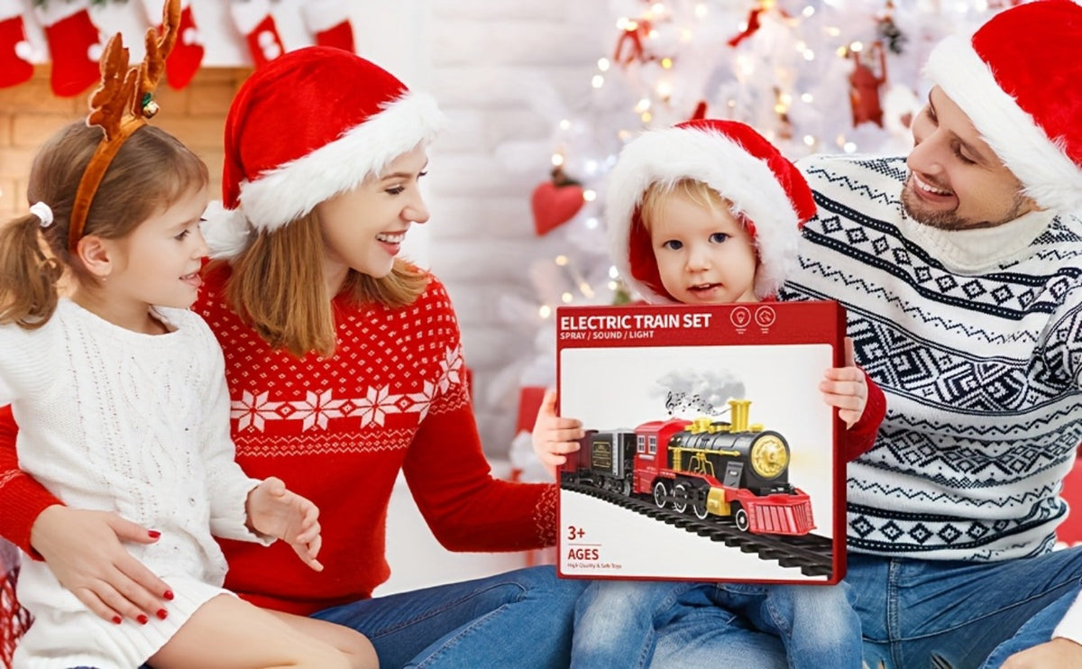 Electric Train Set for Kids – Steam Locomotive with Lights & Sound, 16 Tracks & 8 Scenic Cards