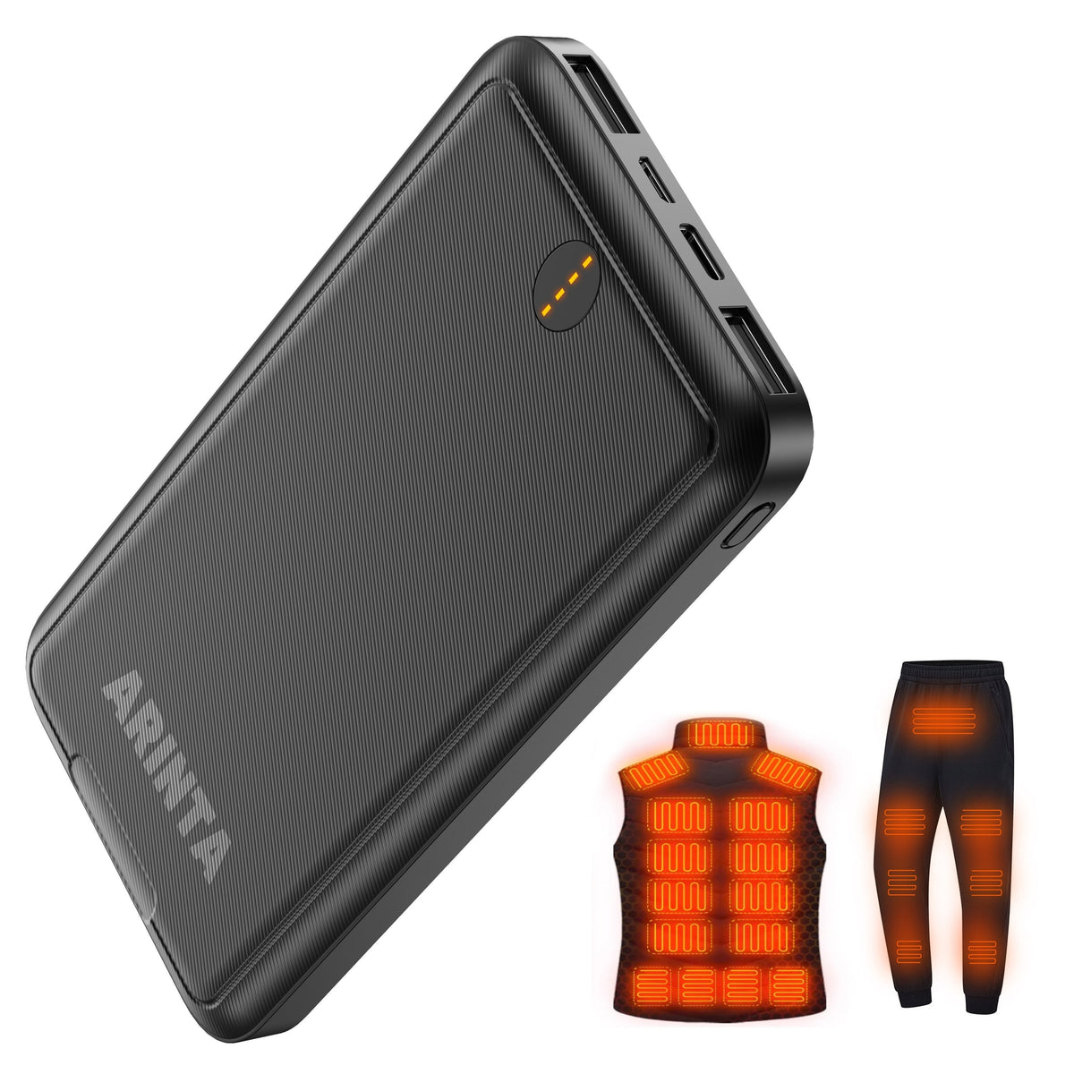 USB-C 5V Heated Vest Battery Pack 10000mAh 5V 2A Portable Power Bank for Heated Jacket Heated Gloves Smartphone Tablet Smartwatch Outdoor Winter Camping Hiking Skiing Travel