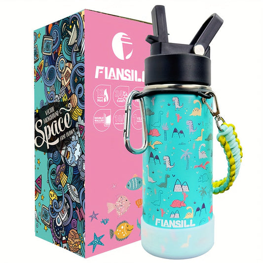 Kids Insulated Water Bottle, 16oz Stainless Steel with One-Hand Lid & 8 Designs