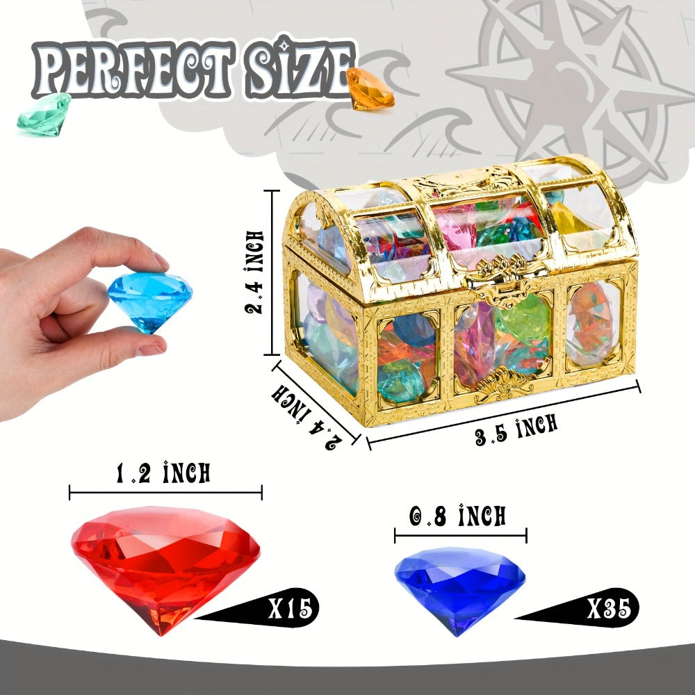 Pool Diving Gems 50-Piece Set with Pirate Treasure Chest, Underwater Dive Game