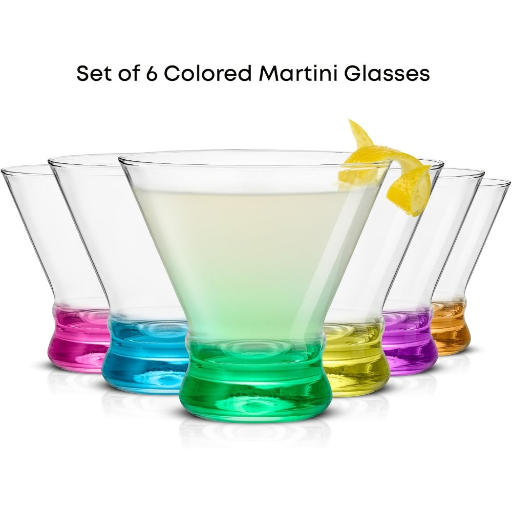Stemless Martini Glasses Set of 6 – 8oz Colored Cocktail Glasses, Margarita Bar Dessert Glassware with Gradient Color Base, Espresso Martini Manhattan Party Glasses, Gift for Her