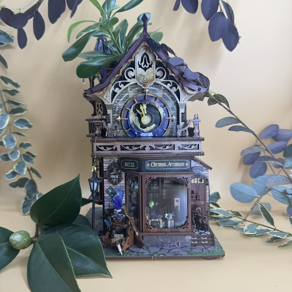DIY Wood Miniature Bookhouse Kit SQ-71 Time Magic Club with Mechanical Link System