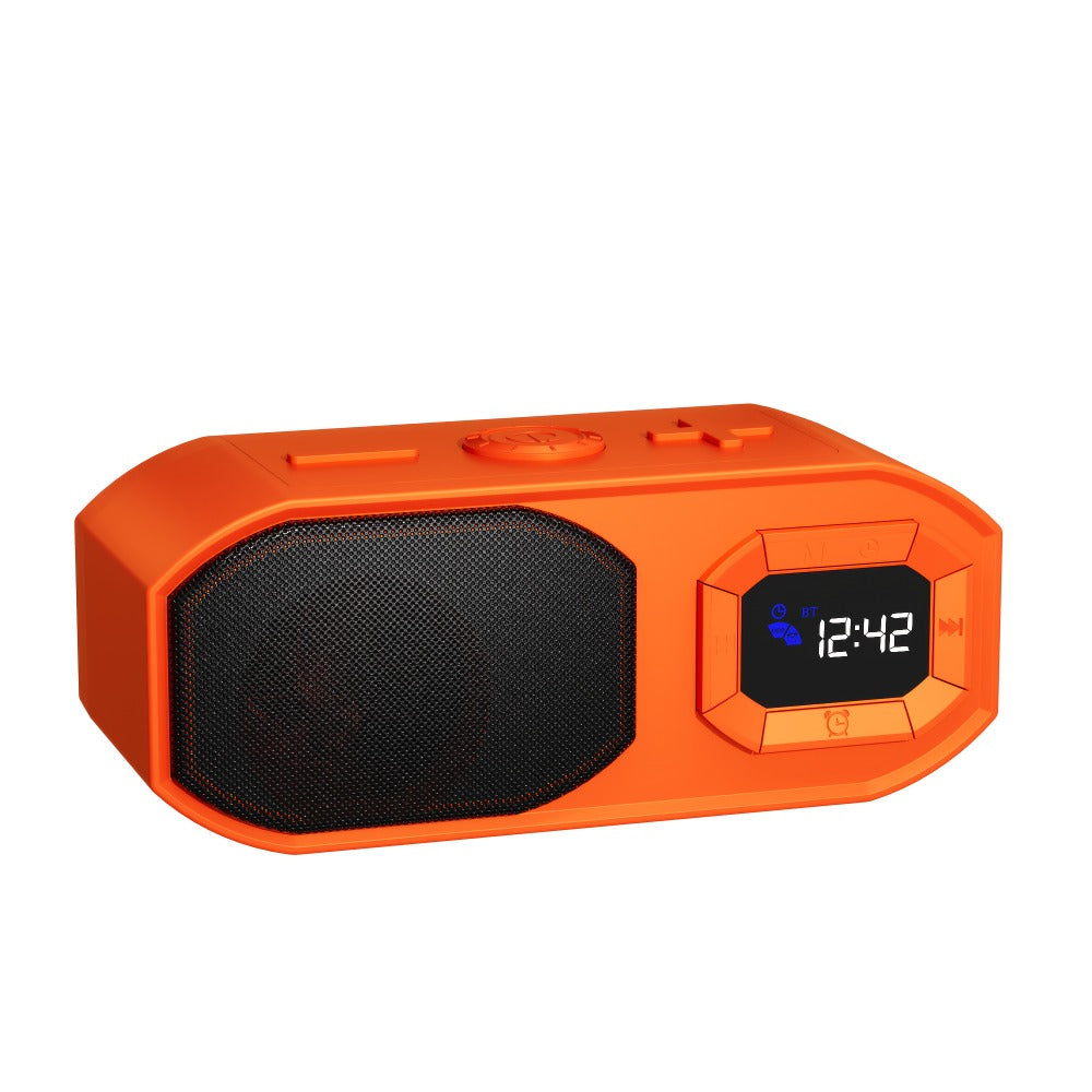 Bluetooth Speaker with Digital Alarm Clock, Fixed-Time Alarm, HD Sound, TWS Stereo Pairing, USB TF Card AUX Input, Type-C Rechargeable, Non-Slip Base, Wireless Bedside Speaker for Home Bedroom Dorm Camping