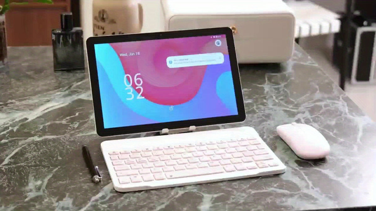 10 Inch Android 14 Tablet 8GB RAM 32GB ROM 1TB Expandable Octa-Core 1280x800 IPS Touch Screen Dual Camera WiFi 2-in-1 Tablet PC with Optional Keyboard Mouse Case & Stylus – White